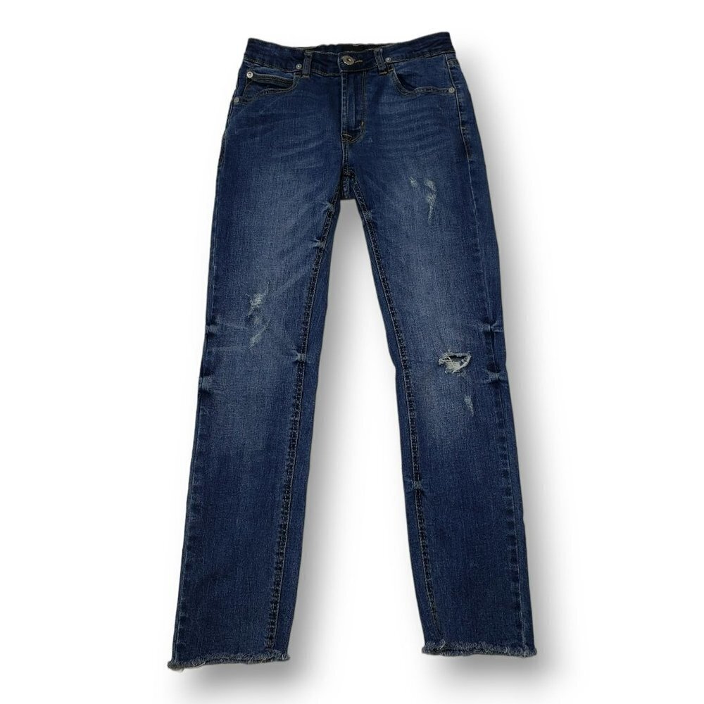 Hudson Skinny Ankle Jean Girls 12 Distressed Rough Hem Fray Mid Rise Medium Wash